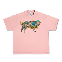 Salmon charolais bull with sunflowers and gemstone western patterns Urban Heavy Tee - RanaPortraitStore