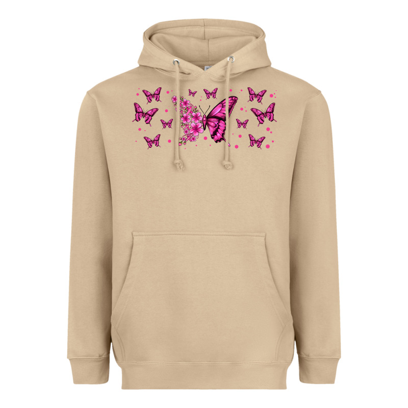 Floral Breast Cancer Butterfly Heavyweight Hoodie by Jasminsmagicworld | Teevron