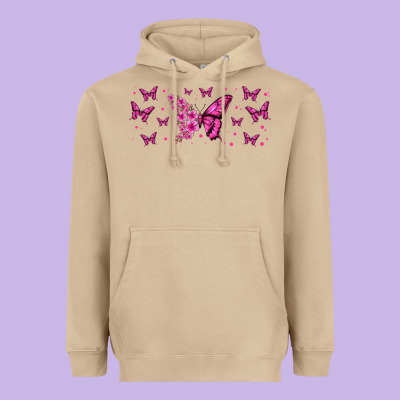 Floral Breast Cancer Butterfly Heavyweight Hoodie Designed By Jasminsmagicworld