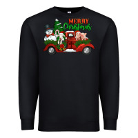 Black merry christmas snowman and farm animals truck Premium Sweatshirt - Jasminsmagicworld