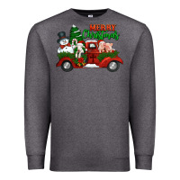 Charcoal Heather merry christmas snowman and farm animals truck Premium Sweatshirt - Jasminsmagicworld