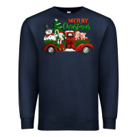 Navy merry christmas snowman and farm animals truck Premium Sweatshirt - Jasminsmagicworld