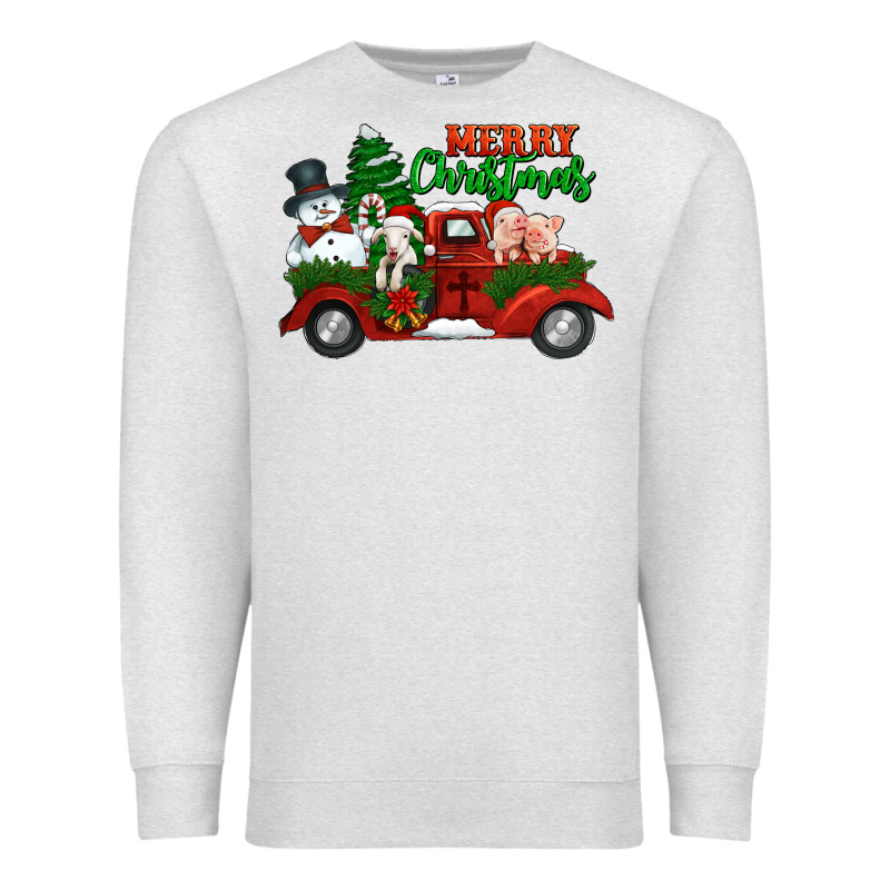Merry Christmas Snowman And Farm Animals Truck Premium Sweatshirt by Jasminsmagicworld | Teevron