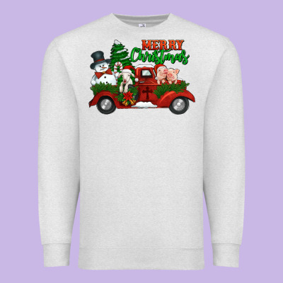 Merry Christmas Snowman And Farm Animals Truck Premium Sweatshirt Designed By Jasminsmagicworld