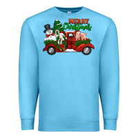 Ocean Blue merry christmas snowman and farm animals truck Premium Sweatshirt - Jasminsmagicworld