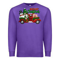 Purple merry christmas snowman and farm animals truck Premium Sweatshirt - Jasminsmagicworld