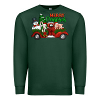 Sports Green merry christmas snowman and farm animals truck Premium Sweatshirt - Jasminsmagicworld