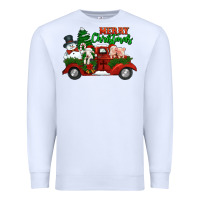 White merry christmas snowman and farm animals truck Premium Sweatshirt - Jasminsmagicworld