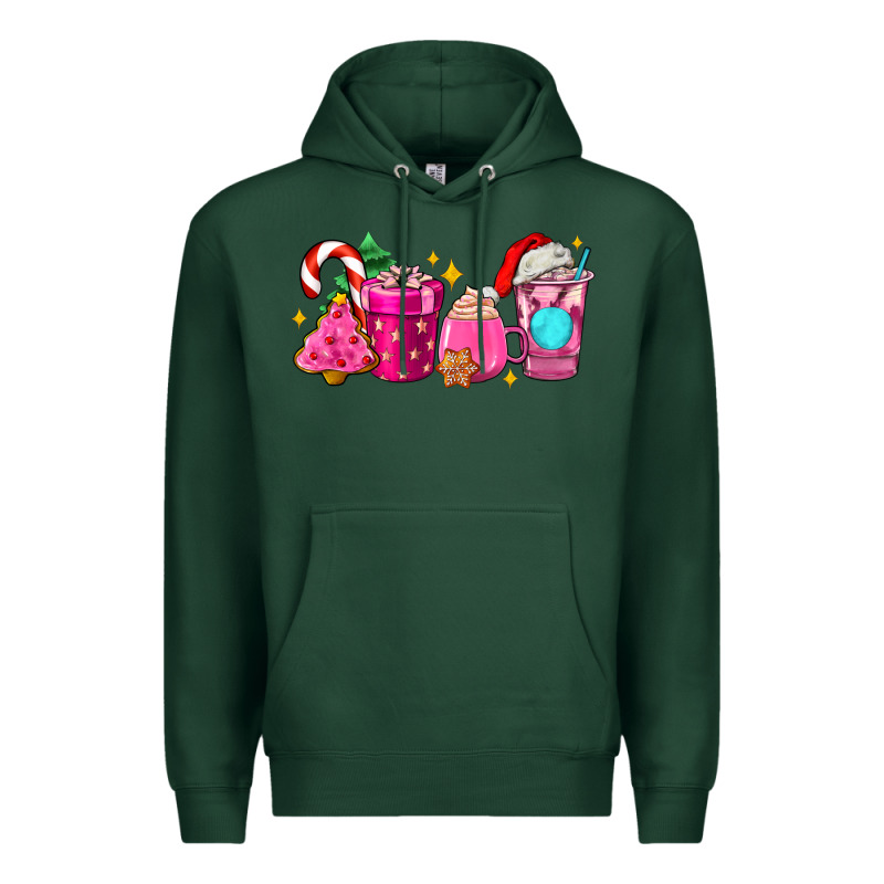 Pink Christmas Coffee Cups Premium Hoodie by AdoDesignShop | Teevron