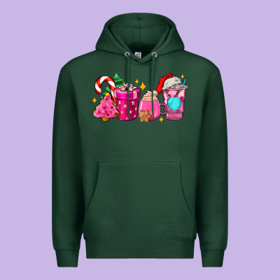 Pink Christmas Coffee Cups Premium Hoodie Designed By Adodesignshop