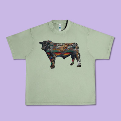 Black Angus Bull With Western Patterns Urban Heavy Tee Designed By Ranaportraitstore