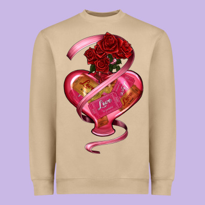 Heavyweight Sweatshirt heart glass vase love tickets with rose