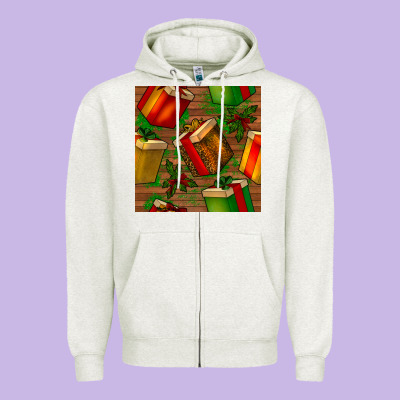 Christmas Gift Box Seamless Pattern Zipper Hoodie Designed By Bundleandbundleshop