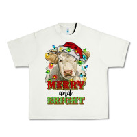 Pistachio merry and bright charolais cattle cow with christm Urban Heavy Tee - RanaPortraitStore