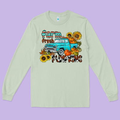Farm Fresh Pumpkin Long Sleeve Tee Designed By Cowhidedigitalart