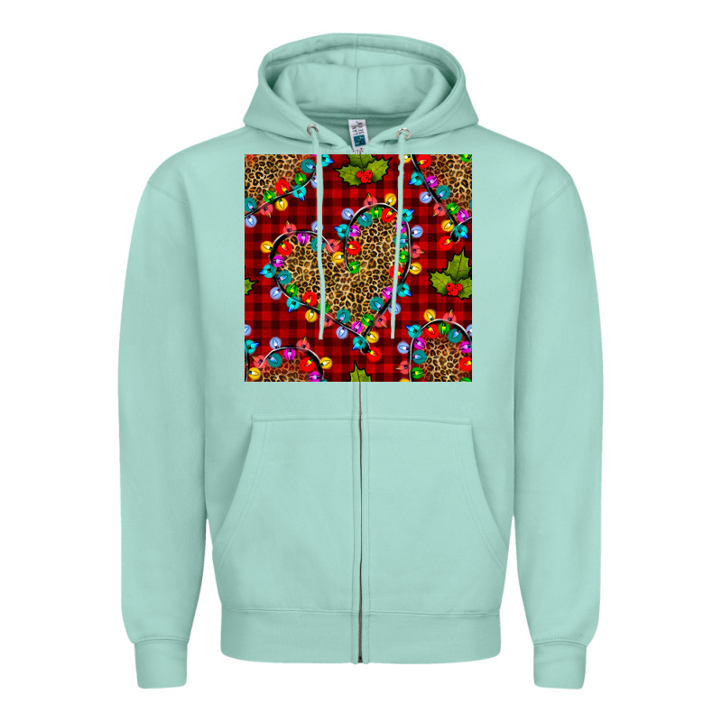 Christmas Lights And Leopard Hearts Seamless Pattern Zipper Hoodie by BundleAndBundleShop | Teevron