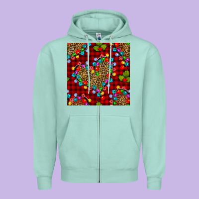 Christmas Lights And Leopard Hearts Seamless Pattern Zipper Hoodie Designed By Bundleandbundleshop