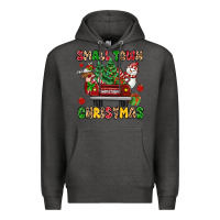 Charcoal Heather Christmas Santa and reindeer truck Premium Hoodie - MaliasSmallBusiness