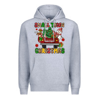 Heather Grey Christmas Santa and reindeer truck Premium Hoodie - MaliasSmallBusiness