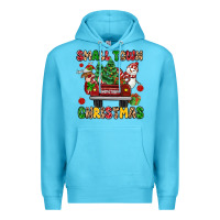 Ocean Blue Christmas Santa and reindeer truck Premium Hoodie - MaliasSmallBusiness