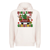 Pale Pink Christmas Santa and reindeer truck Premium Hoodie - MaliasSmallBusiness