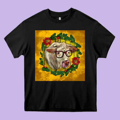 Christmas Charolais Cow Face Heavy Core Tee Designed By Lillyallendesigns