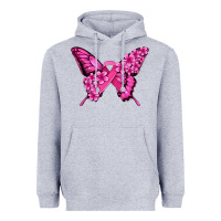 Heather Grey pink ribbon breast cancer butterfly Heavyweight Hoodie - Jasminsmagicworld