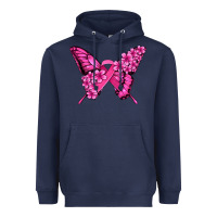 Navy pink ribbon breast cancer butterfly Heavyweight Hoodie - Jasminsmagicworld