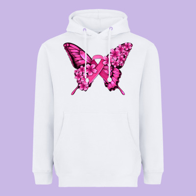 Pink Ribbon Breast Cancer Butterfly Heavyweight Hoodie Designed By Jasminsmagicworld