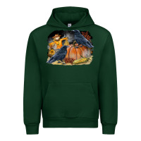 Forest Green Fall Background With Crow Urban Hoodie - LillyAllenDesigns