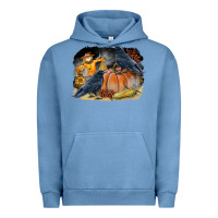 Pigment Pebble Blue Fall Background With Crow Urban Hoodie - LillyAllenDesigns