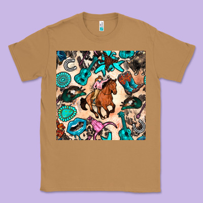 Western Cowgirl Seamless Pattern Classic Tee Designed By Bundleandbundleshop