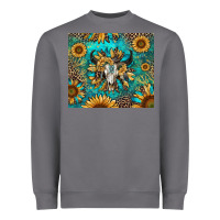 Bull Skull Sunflowers Heavyweight Sweatshirt | Teevron
