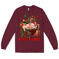 Burgundy merry pig mas Long Sleeve Tee - FaDigitalArtStudio