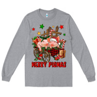 Heather Grey merry pig mas Long Sleeve Tee - FaDigitalArtStudio