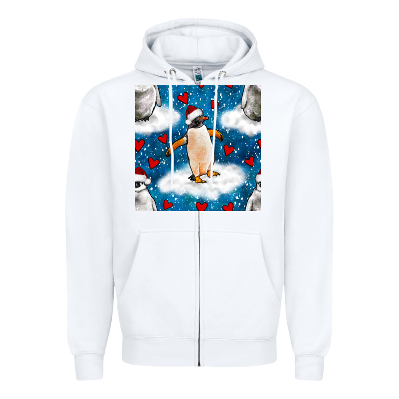 Christmas Penguin And Heart Seamless Pattern Zipper Hoodie by BundleAndBundleShop | Teevron