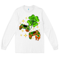 White St. Patrick's Day with game control and clover Long Sleeve Tee - Neo Western