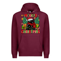Burgundy meowy christmas black cat Premium Hoodie - MaliasSmallBusiness