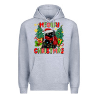 Heather Grey meowy christmas black cat Premium Hoodie - MaliasSmallBusiness