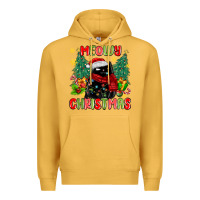 Mustard meowy christmas black cat Premium Hoodie - MaliasSmallBusiness