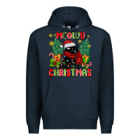 Navy meowy christmas black cat Premium Hoodie - MaliasSmallBusiness