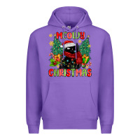 Purple meowy christmas black cat Premium Hoodie - MaliasSmallBusiness