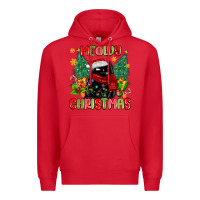 Red meowy christmas black cat Premium Hoodie - MaliasSmallBusiness