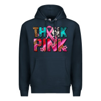 Navy think pink cancer ribbon Premium Hoodie - AdoDesignShop