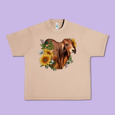 Brahman Bull With Sunflowers Urban Heavy Tee Designed By Ranaportraitstore