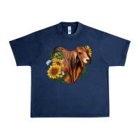 Navy brahman bull with sunflowers Urban Heavy Tee - RanaPortraitStore