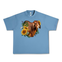Pebble Blue brahman bull with sunflowers Urban Heavy Tee - RanaPortraitStore