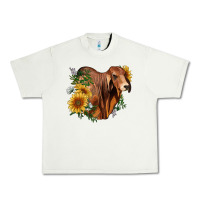 Pistachio brahman bull with sunflowers Urban Heavy Tee - RanaPortraitStore