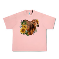 Salmon brahman bull with sunflowers Urban Heavy Tee - RanaPortraitStore