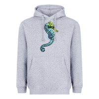 Heather Grey Blue Seahorse Heavyweight Hoodie - LillyAllenDesigns